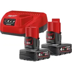 Sada M12-NRG nabíjačka + 2x M12/4,0 Ah akumulátor
