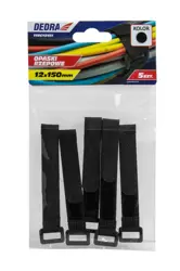 Sťahovacie pásky na suchý zips 16x210mm, čierne 5 ks