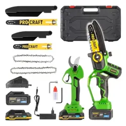 Aku sada ručná píla Procraft PKA32Li a nožnice na konáre ES25Li; 20V; 1x4Ah+1x2Ah; nabíjačka